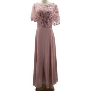FORMAL 16 2X plus pink chiffon mother of bride sequin lace maxi dress NEW B168